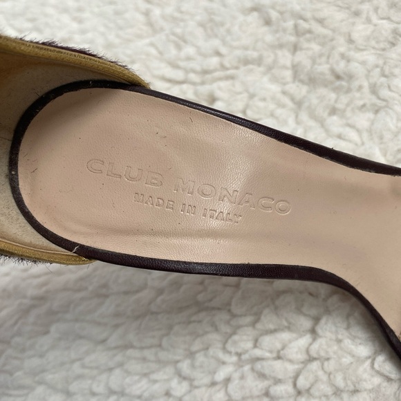 Club Monaco Casey Stiletto Heel Sandals Burgundy Calf Hair Gold Trim 37.5 US 7 - Picture 5 of 11